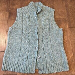 L.L. Bean Women's XL Blue Cable Knit Sweater Vest V-Neck Button-Up